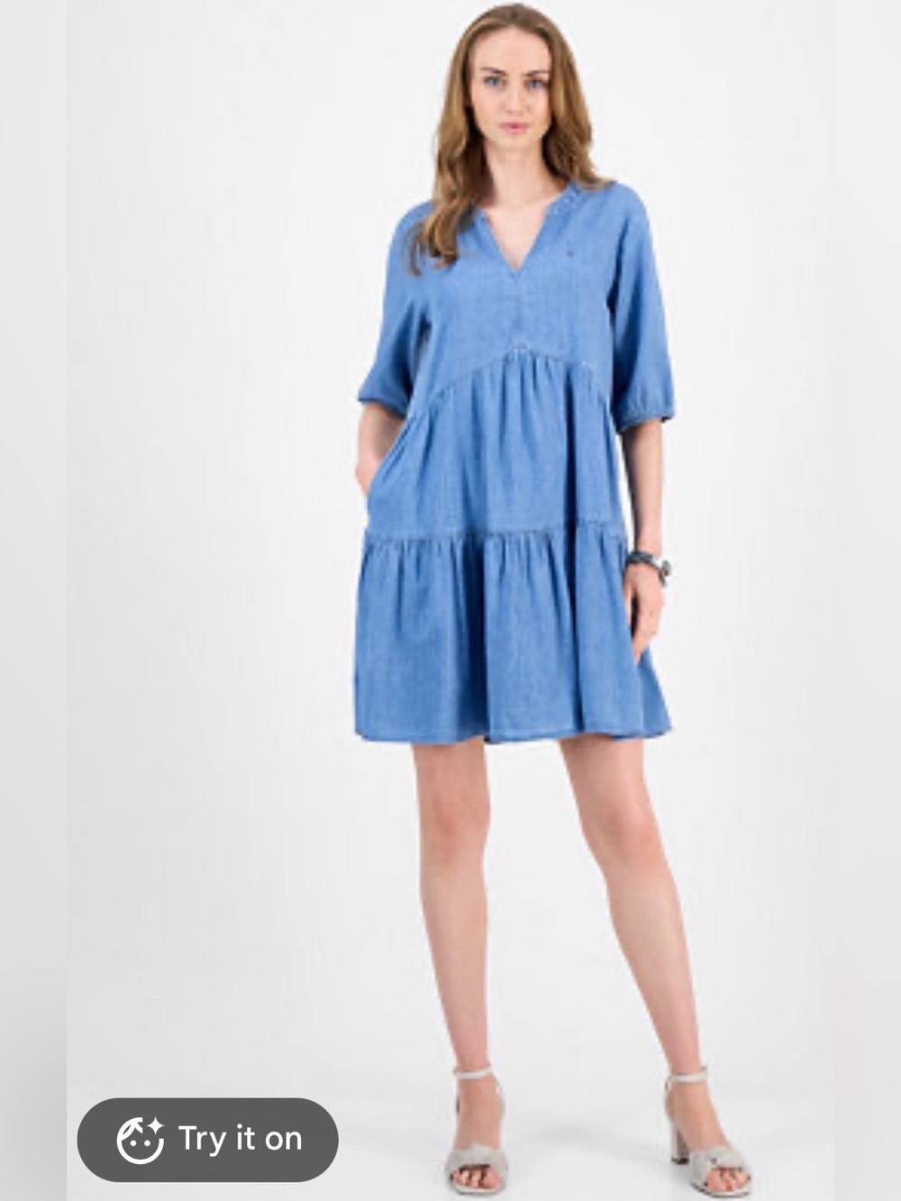 Tommy Hilfiger Chambray Blue Tiered Mini Dress